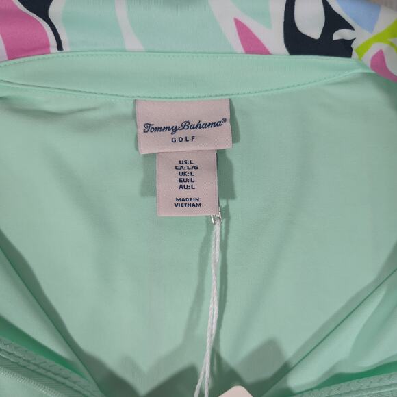 Tommy Bahama Golf Short‎ Sleeve Print Collar Shirt Mint L NWT | 1/4 Zip Perf Top - Picture 7 of 8